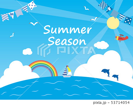 夏 シンプルな海と青空の背景イラスト素材のイラスト素材 53714054 Pixta