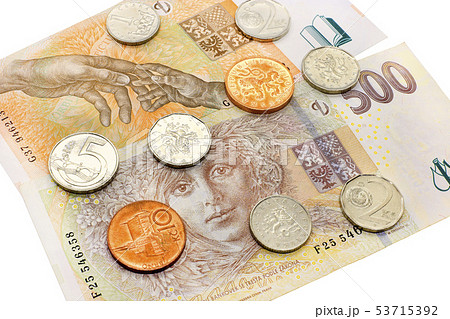 Czech money, banknotes and coins 53715392