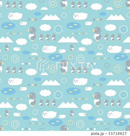 ペンギンとアザラシのパターン シームレスのイラスト素材 53716627 Pixta