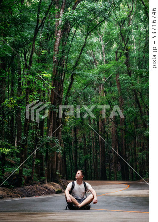 Man sits on road, Bilar Man-Made Forest, Bohol, Man sits on road, Bilar Man-Made Forest, Bohol, 53716746