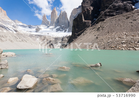 Torres del Paine peaks view, Chile landmark Torres del Paine peaks view, Chile landmark 53716990