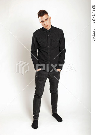 Handsome man in black fashionable clothes 53717839