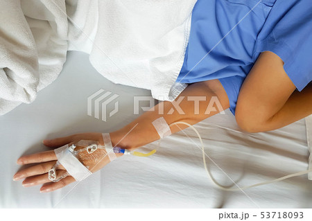 close-up of patient resting on hospital bed. close-up of patient resting on hospital bed. 53718093