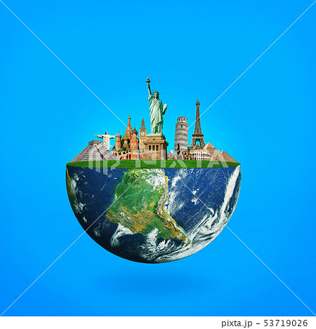 Blue planet Earth with landmarks. Blue planet Earth with landmarks. 53719026