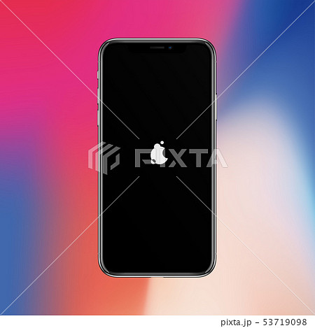 Turn On screen of smartphone similar to iphon X on beautiful colored background 53719098