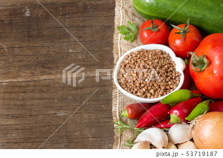 Raw Organic buckwheat and vegetables 53719187