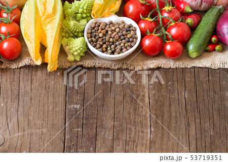 Raw organic roveja beans and vegetables 53719351
