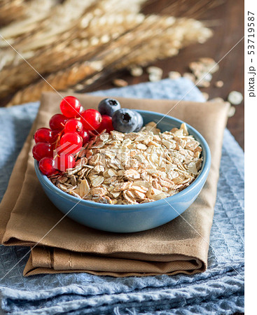 Rolled oats in a bowl with berries Rolled oats in a bowl with berries 53719587