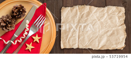 Festive table setting with craft paper 53719954