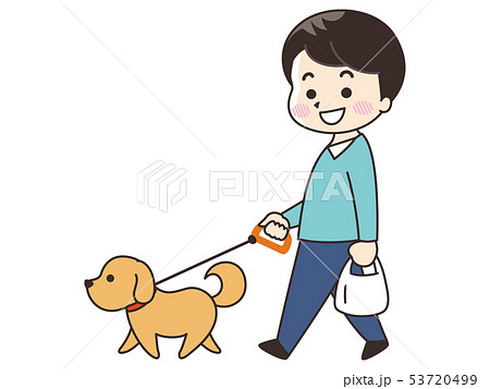 犬と散歩する若い男性のイラスト素材