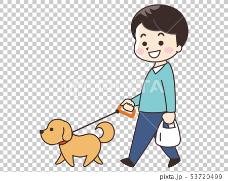 犬と散歩する若い男性のイラスト素材