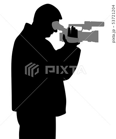 Man with video camera looking through viewfinder 53721204