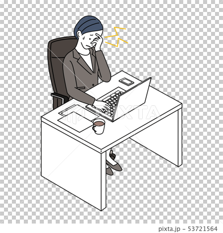 疲れ目 頭痛 ビジネスウーマン イラストのイラスト素材