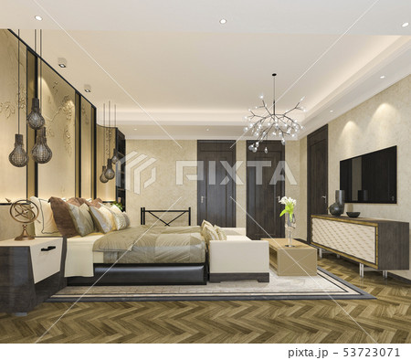 beautiful luxury bedroom suite in hotel with tv 53723071