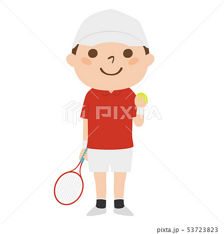 男の子のイラスト テニスラケットとボールを持った テニスのユニフォームを着た若い男の子 のイラスト素材