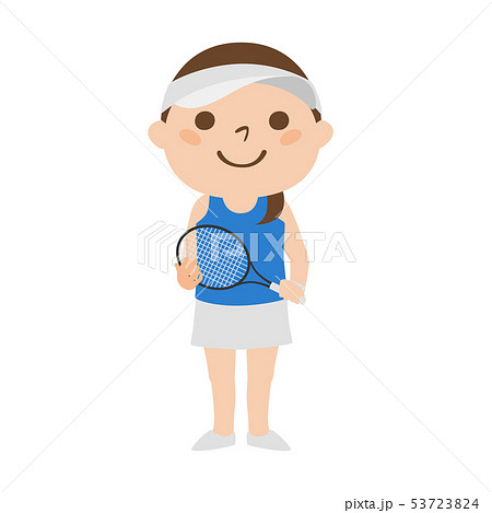 女の子のイラスト テニスラケットを持った テニスのユニフォームを着た若い女の子 のイラスト素材