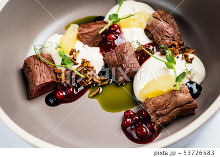 beef with egg and berry sauce beef with egg and berry sauce 53726583