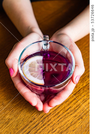 woman drinking Blue Butterfly Pea Tea 53726646