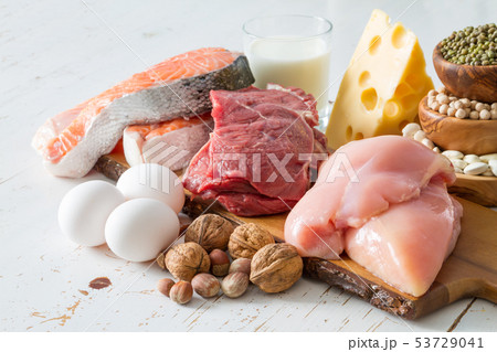 Selection of protein sources in kitchen background 53729041