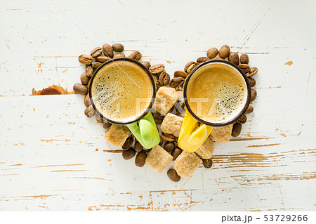 Heart shape made of coffee, beans, sugar 53729266