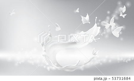 Milk Splash Swirl Shape And Butterfly Silhouettesのイラスト素材