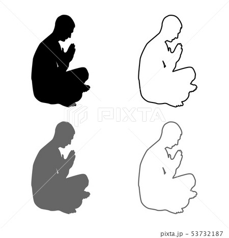 Man praying silhouette icon set grey black color 53732187