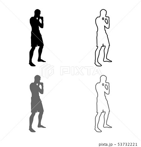 Fighter in fighting stance Man doing exercises 53732221