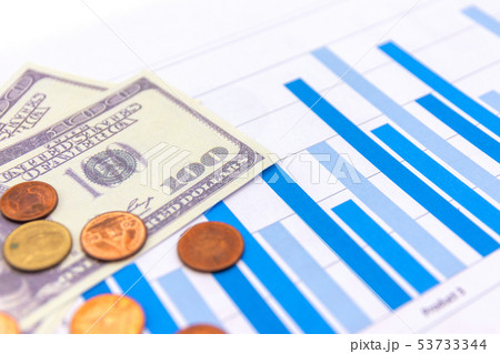 american dollars with graph on white blackground american dollars with graph on white blackground 53733344
