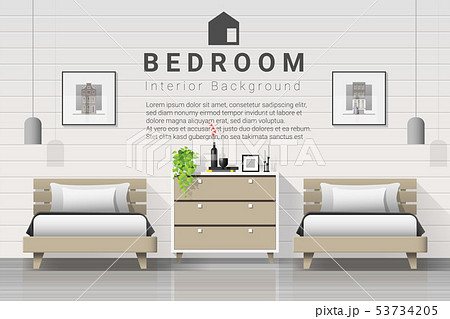 Modern bedroom with twin beds background Modern bedroom with twin beds background 53734205