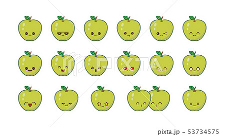 Apple cute kawaii mascot. Set kawaii food faces Apple cute kawaii mascot. Set kawaii food faces 53734575