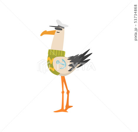 Seagull Sailor, Funny Bird Cartoon Character in Captain Cap, Side View Vector Illustration Seagull Sailor, Funny Bird Cartoon Character in Captain Cap, Side View Vector Illustration 53734868