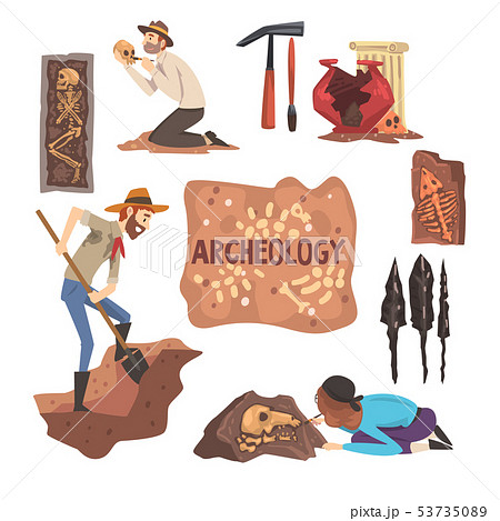 Archeology And Paleontology Set Scientist のイラスト素材 53735089 Pixta