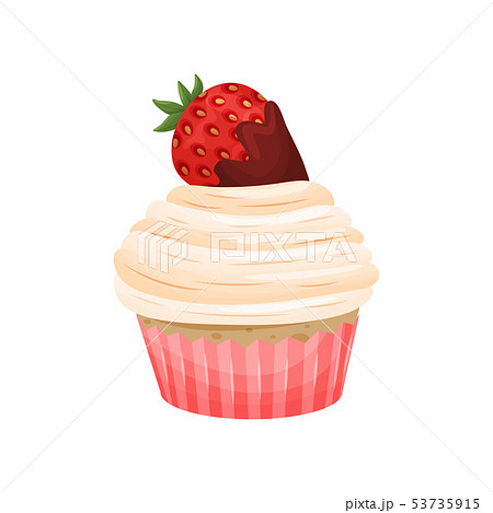 Cake in the form of a basket with pink cream. Vector illustration on white background. 53735915