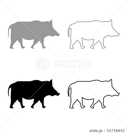 Wild Boar Wild Pig Hog Warthog Icon Set Black Greyのイラスト素材