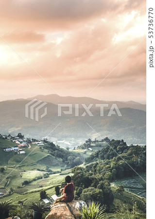 Traveler Man relaxing Travel Lifestyle mountains 53736770