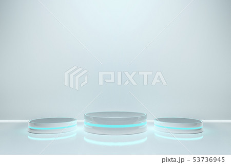 Hexagon Pedestal for display, Platform for design, Blank product stand with light glow. 53736945