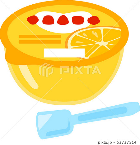 カップ入りのゼリーとプラスチックスプーン 53737514