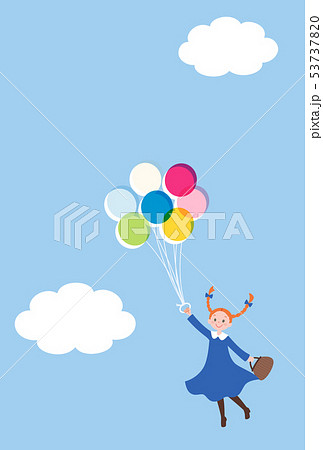 風船で空を飛ぶ女の子2のイラスト素材