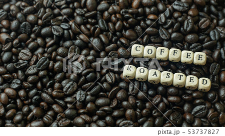 The coffee roasted and text wood cube close up The coffee roasted and text wood cube close up 53737827