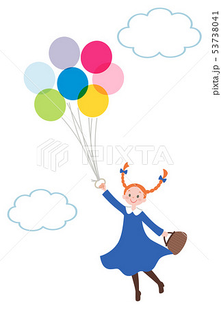 風船で空を飛ぶ女の子3のイラスト素材