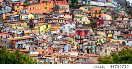Colorful chaotic houses, Rocca di Papa, Italy 53739739