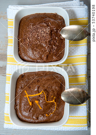 close up of dark chocolate mousse 53740198