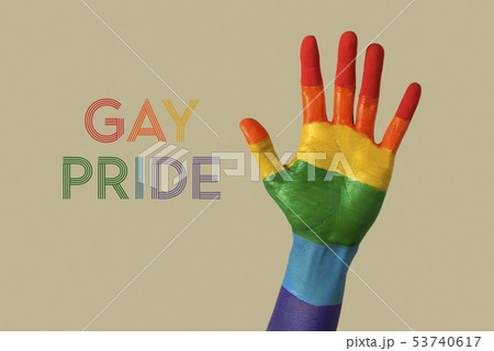 hand painted as rainbow flag and text gay pride 53740617