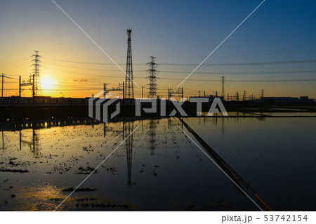 埼玉 東武線 夕方の田園風景 埼玉 東武線 夕方の田園風景 53742154