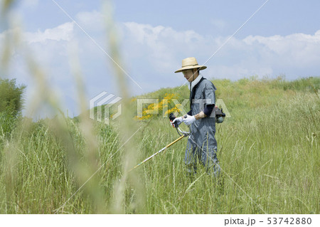 草刈り、除草イメージ　草刈りをする男性 53742880