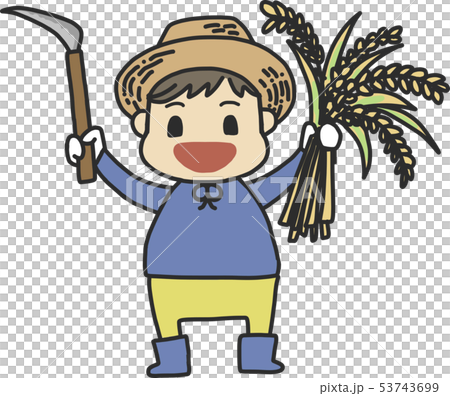 稲刈りをするこどものイラスト素材