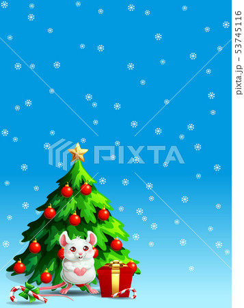 Cute white mouse ang fir tree vert Cute white mouse ang fir tree vert 53745116