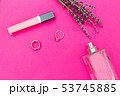Female accessories on plastic pink background. 53745885