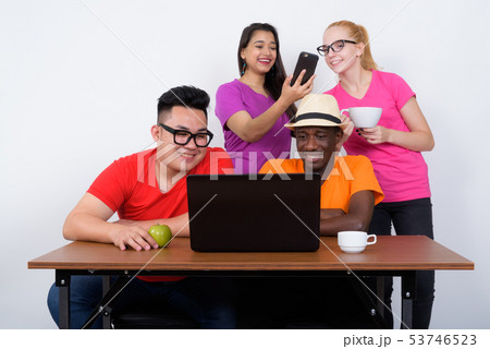 Studio shot of happy diverse group of multi ethnic friends smili 53746523