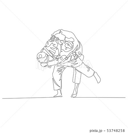 Judoka makes a shot through himself continuous line drawing. New minimalism. 53748258